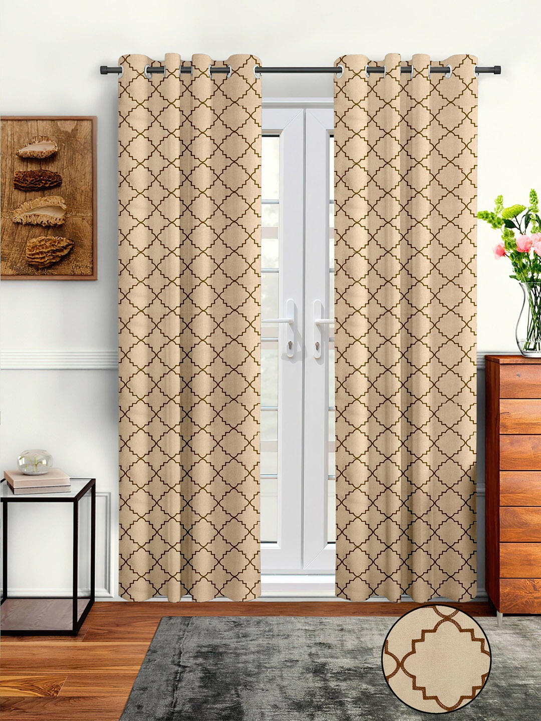 

Cortina Beige Set of 2 Embroidered Long Door Curtain