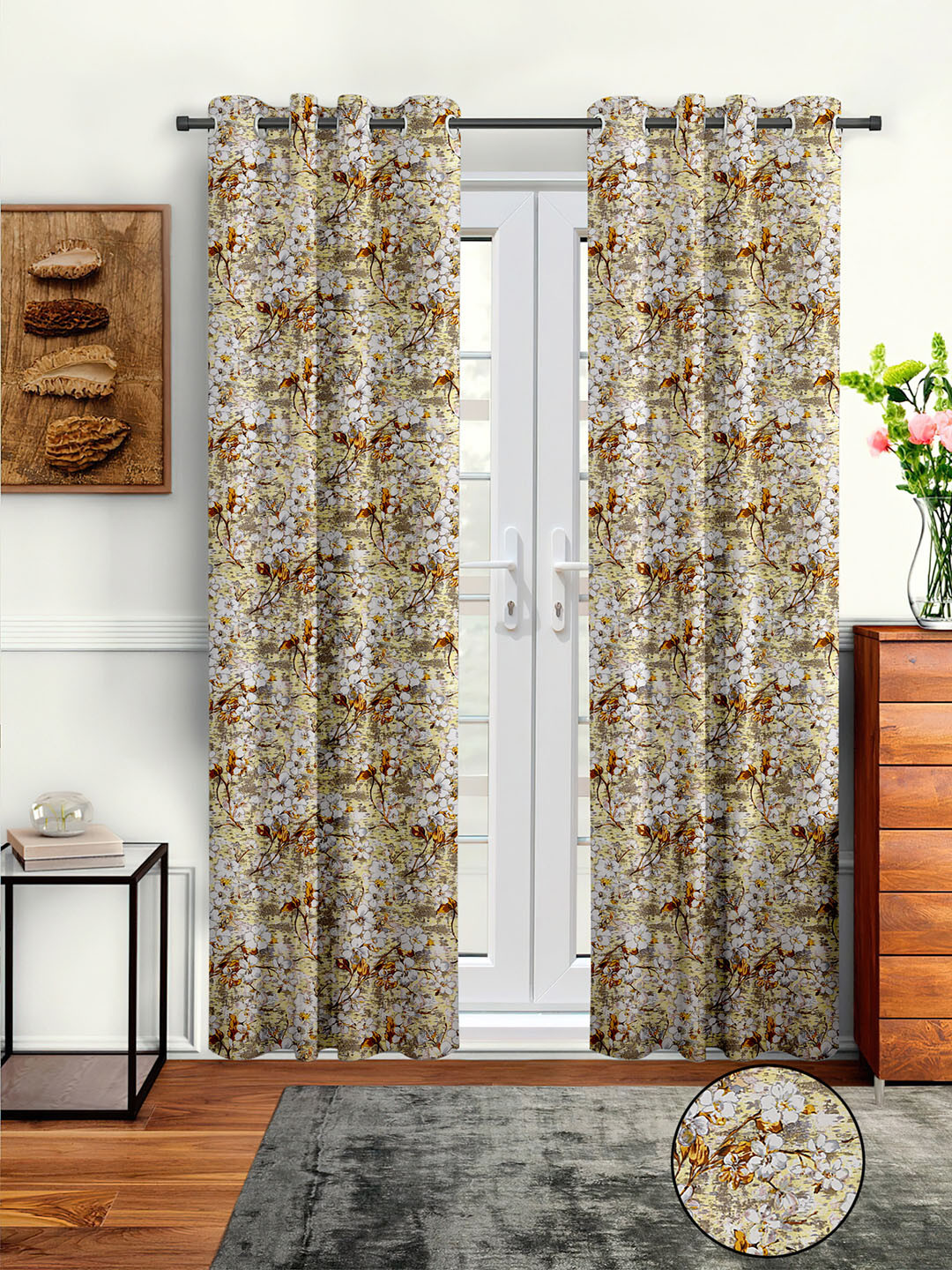 

Cortina Beige & White Set of 2 Floral Long Door Curtain