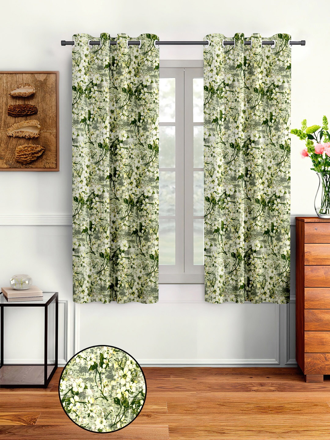 

Cortina Green & Yellow Set of 2 Floral Window Curtain