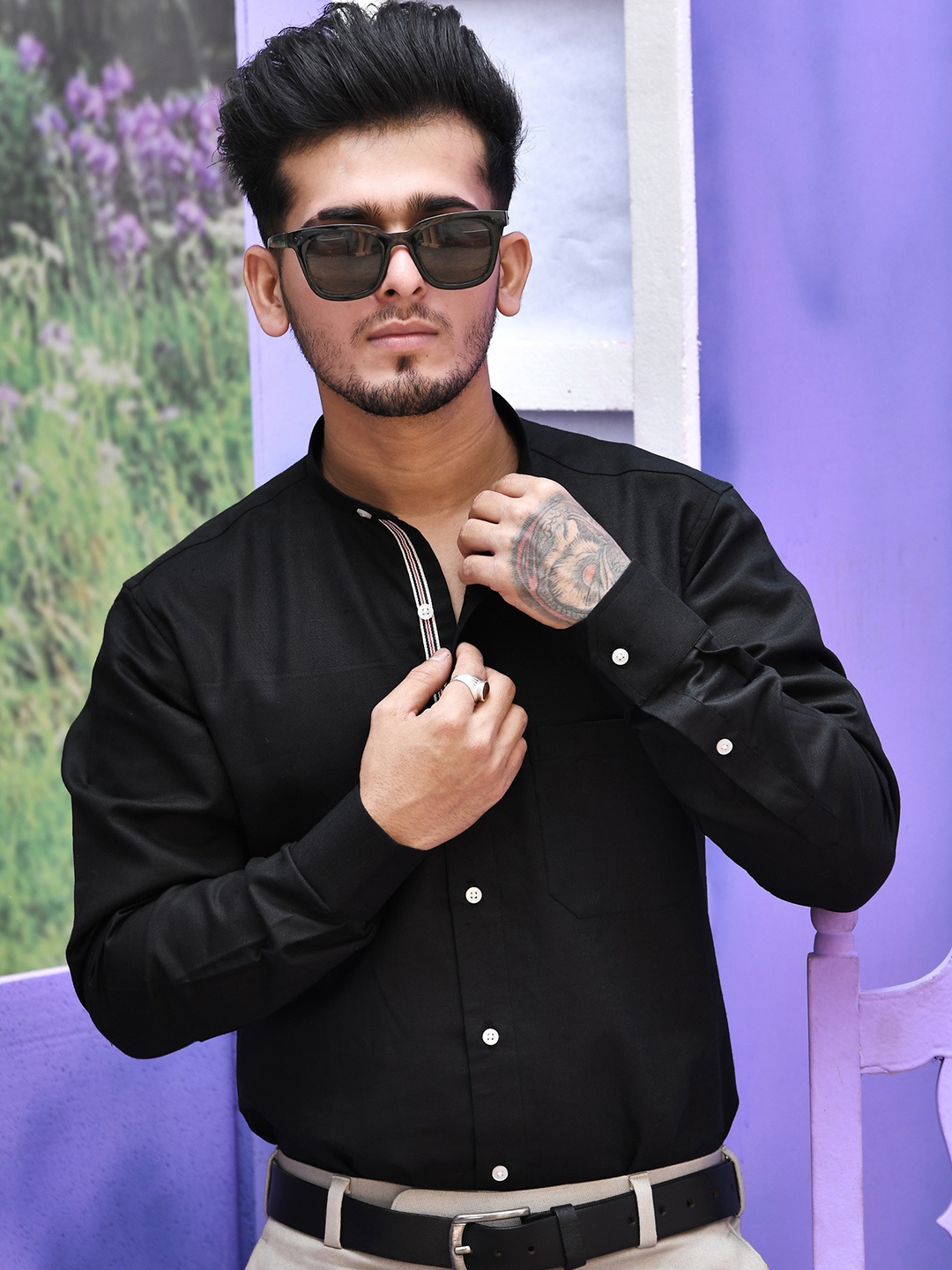 

FRENCH CROWN Men Standard Linen Formal Shirt, Black