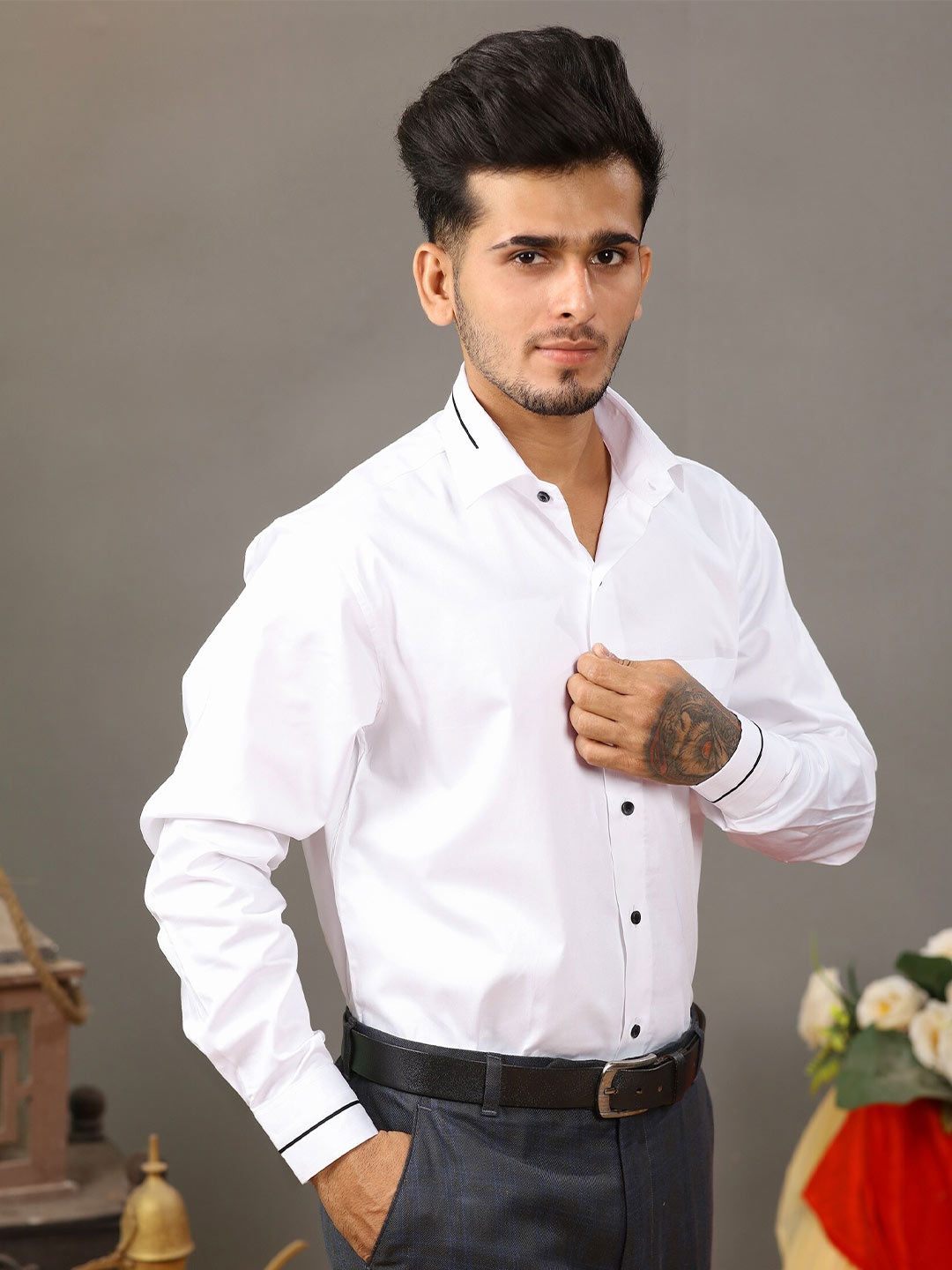 

FRENCH CROWN Men Pure Cotton Standard Formal Shirt, White