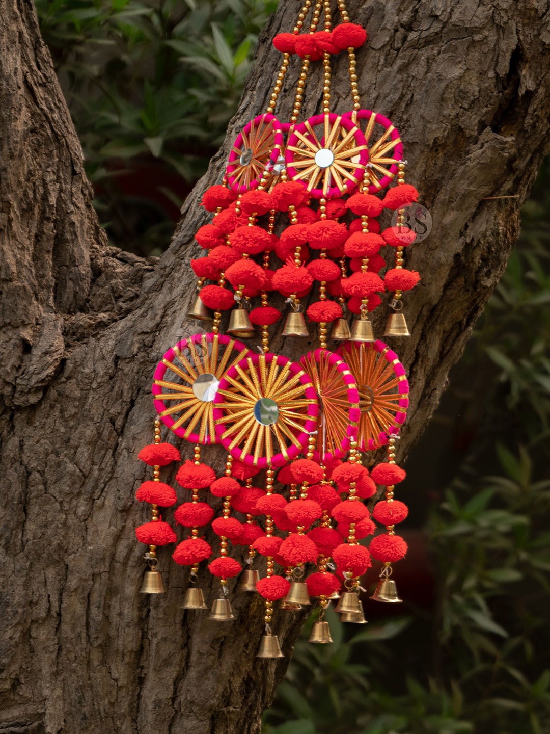 

BS AMOR Pack Of 2 Artificial Flowers Hanging Latkan Bells, Red