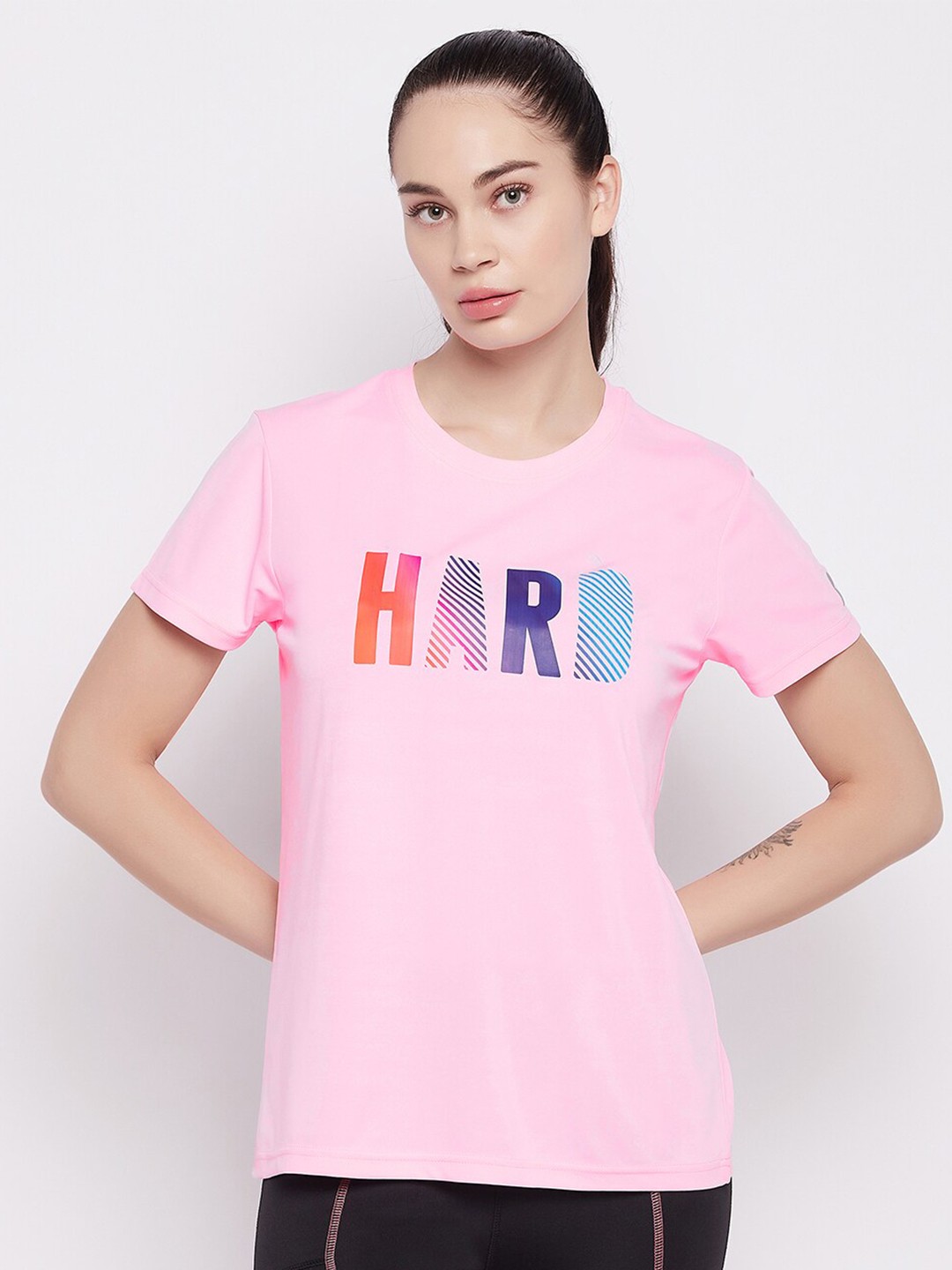 

Clovia Women Typography Print Comfort Fit Active T-shirt, Pink