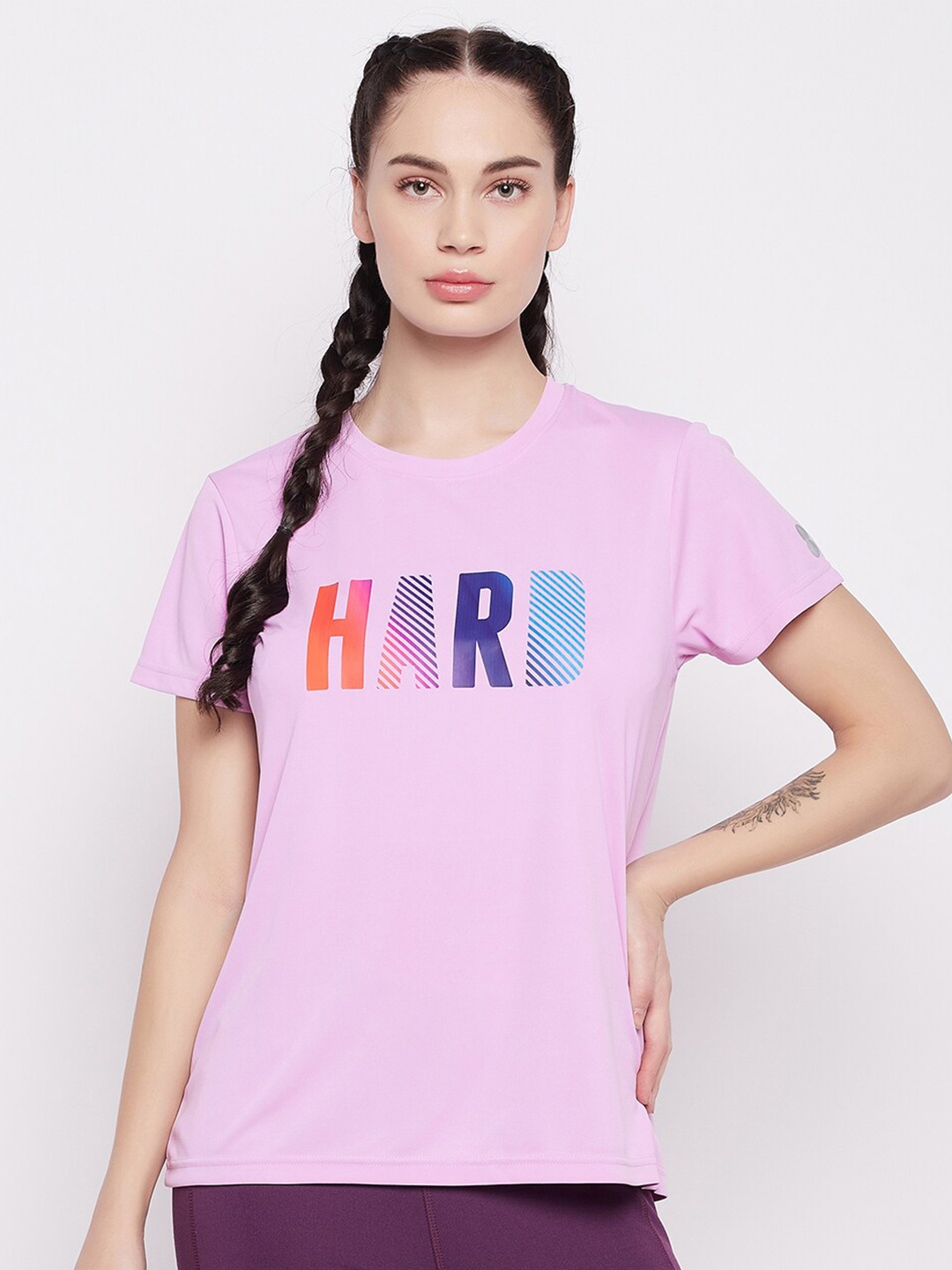 

Clovia Comfort Fit Text Print Active T-shirt, Purple
