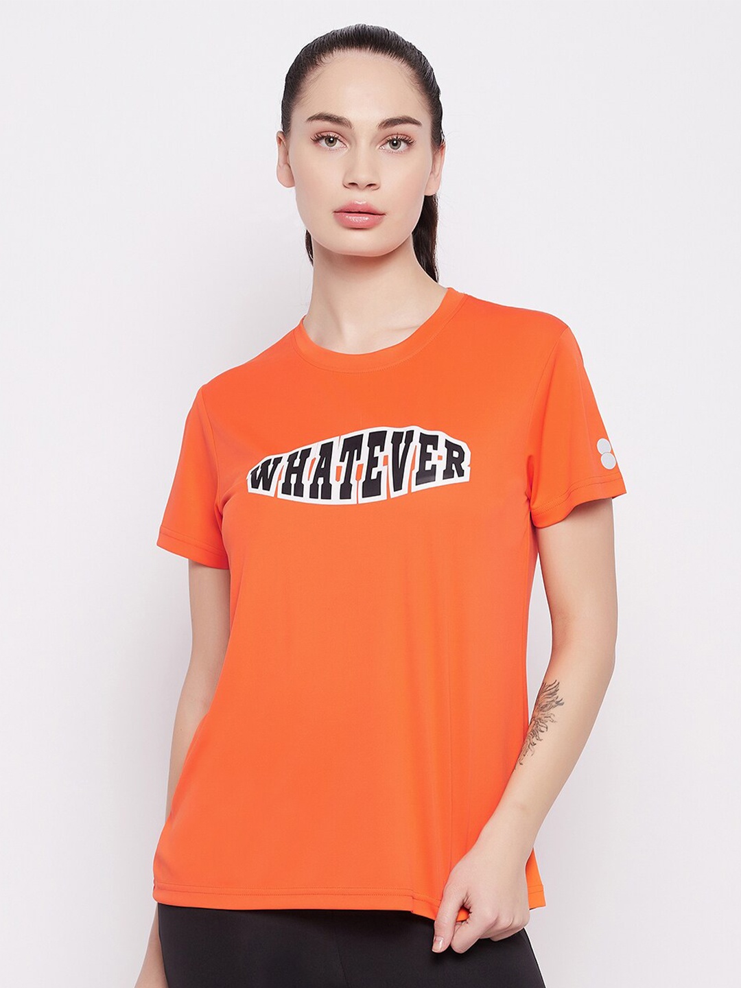 

Clovia Comfort Fit Text Print Active T-shirt, Orange