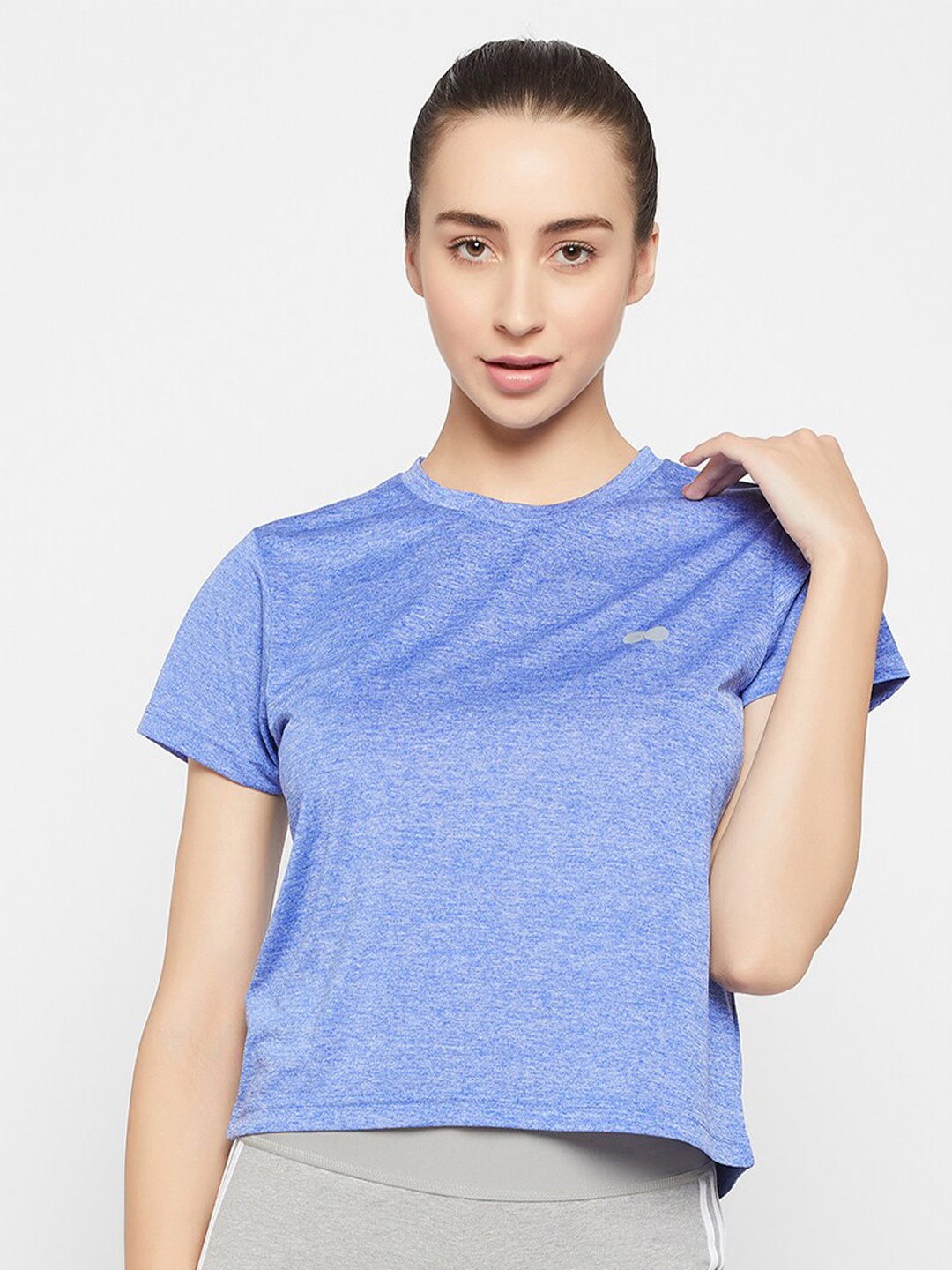 

Clovia Women Comfort Fit Cropped Active T-shirt, Blue