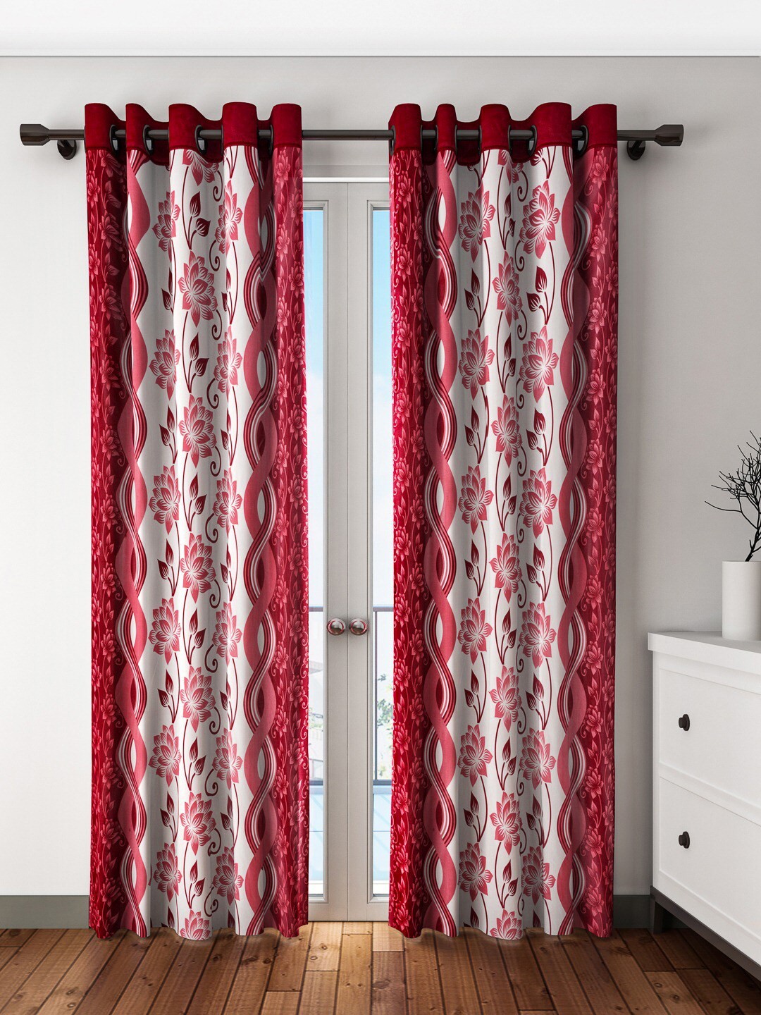 

Cortina Set of 2 Maroon & Beige Printed Long Door Curtains
