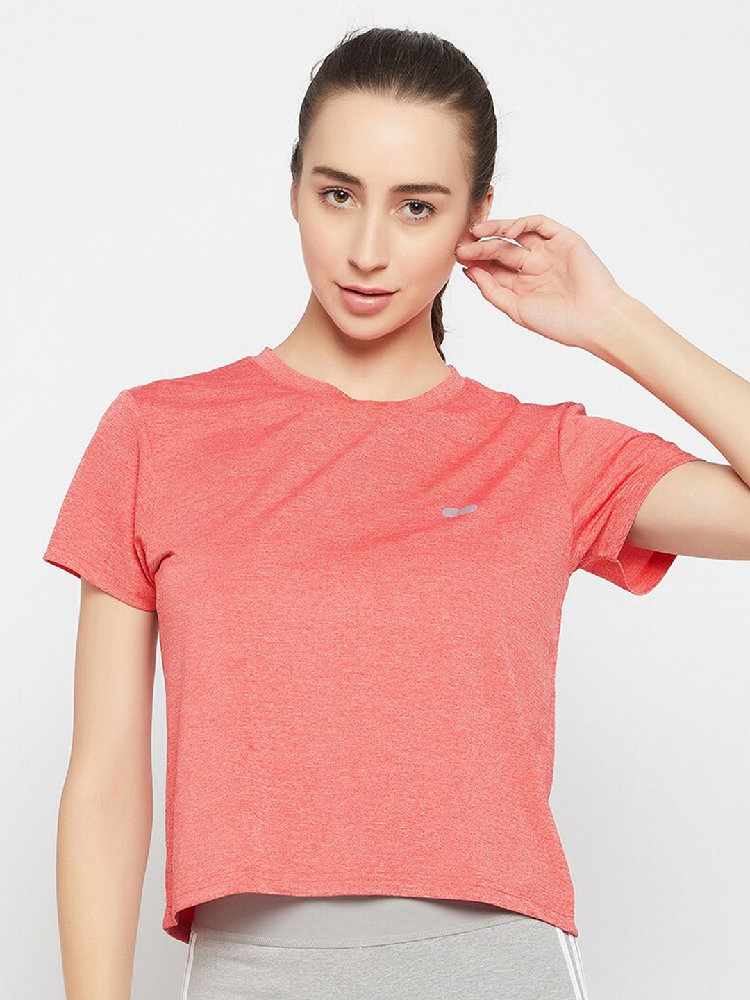 

Clovia Women Comfort Fit Active Crop T-shirt, Coral