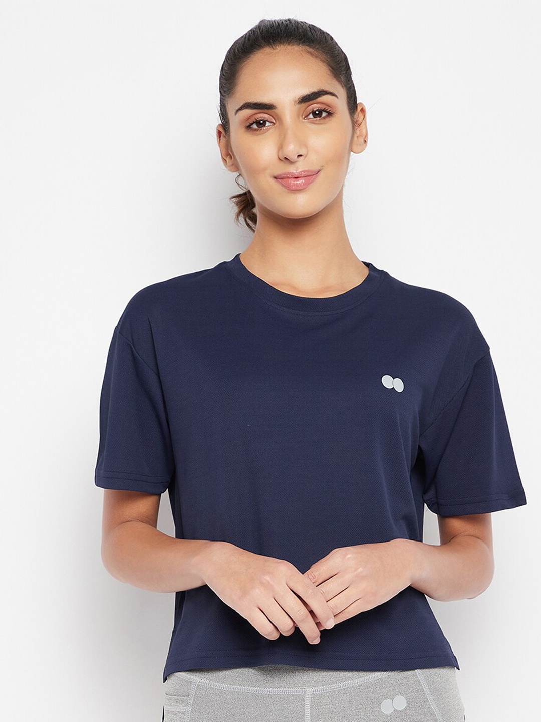 

Clovia Boxy Fit Active T-shirt, Navy blue