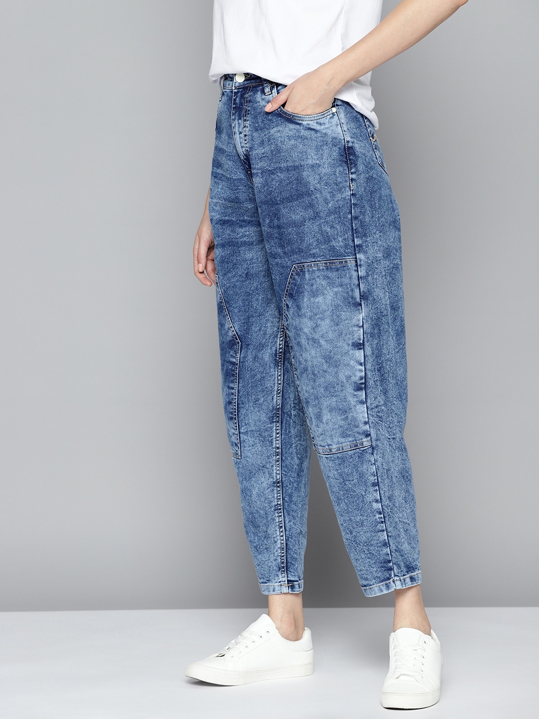 

Mast & Harbour Women Heavy Fade Acid Wash Stretchable Baggy Fit Jeans, Blue