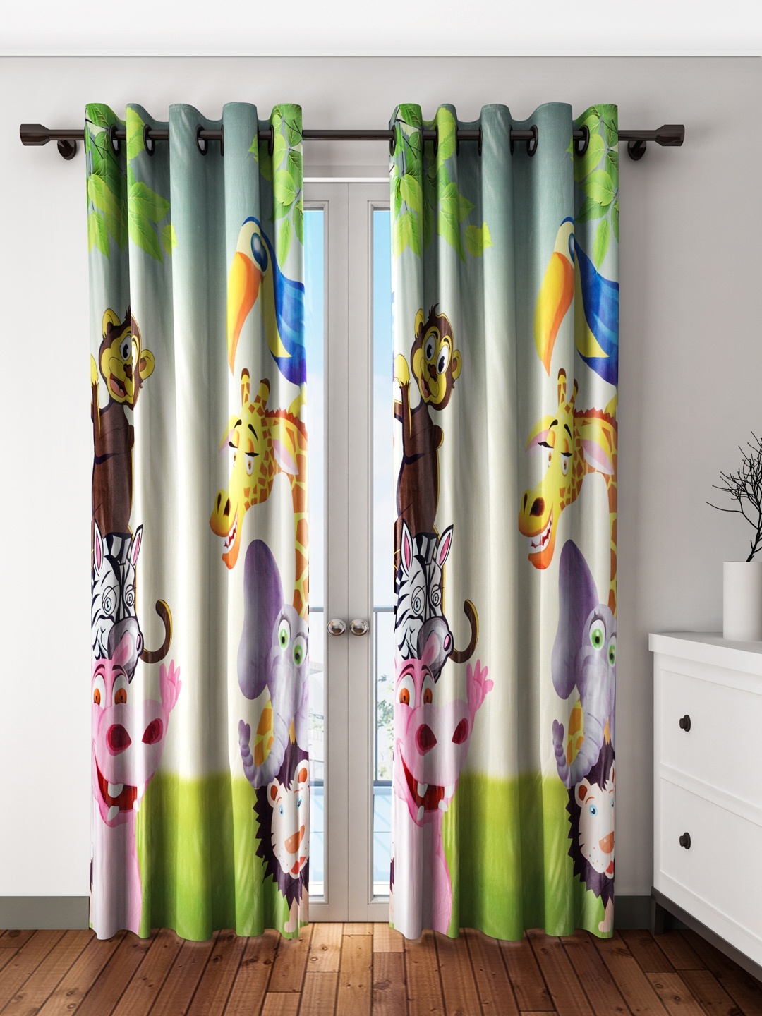 

Cortina Set of 2 Green & Multicoloured Digital Print Long Door Curtains