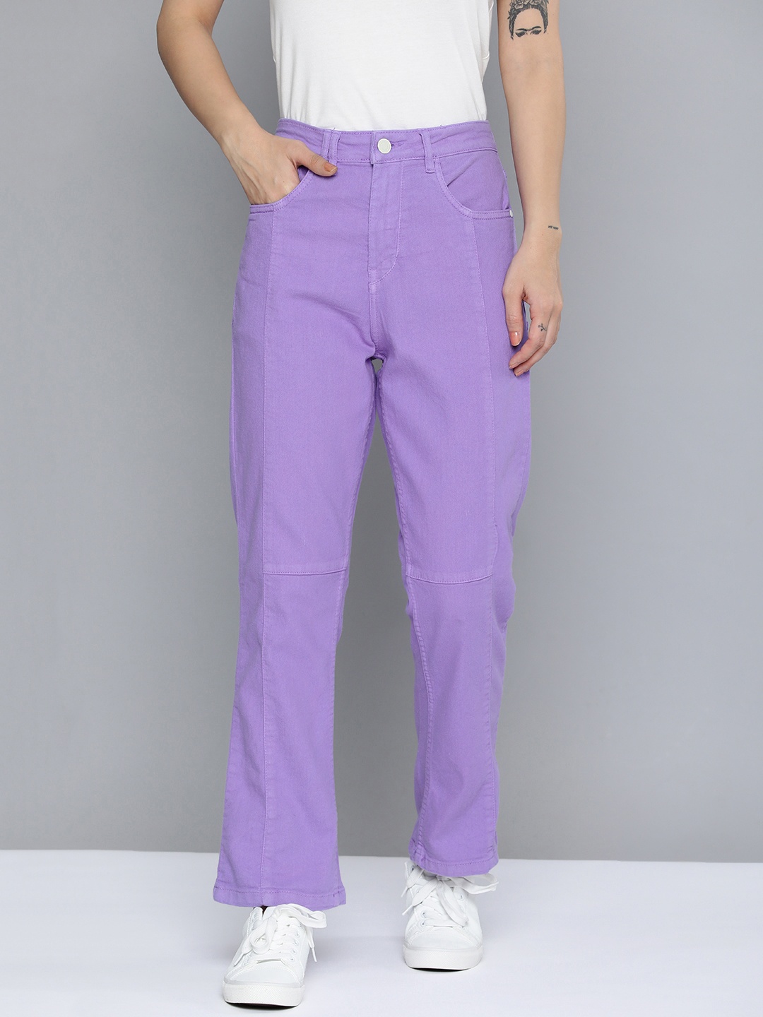 

Mast & Harbour Women Straight Fit Mid-Rise Stretchable Jeans, Purple