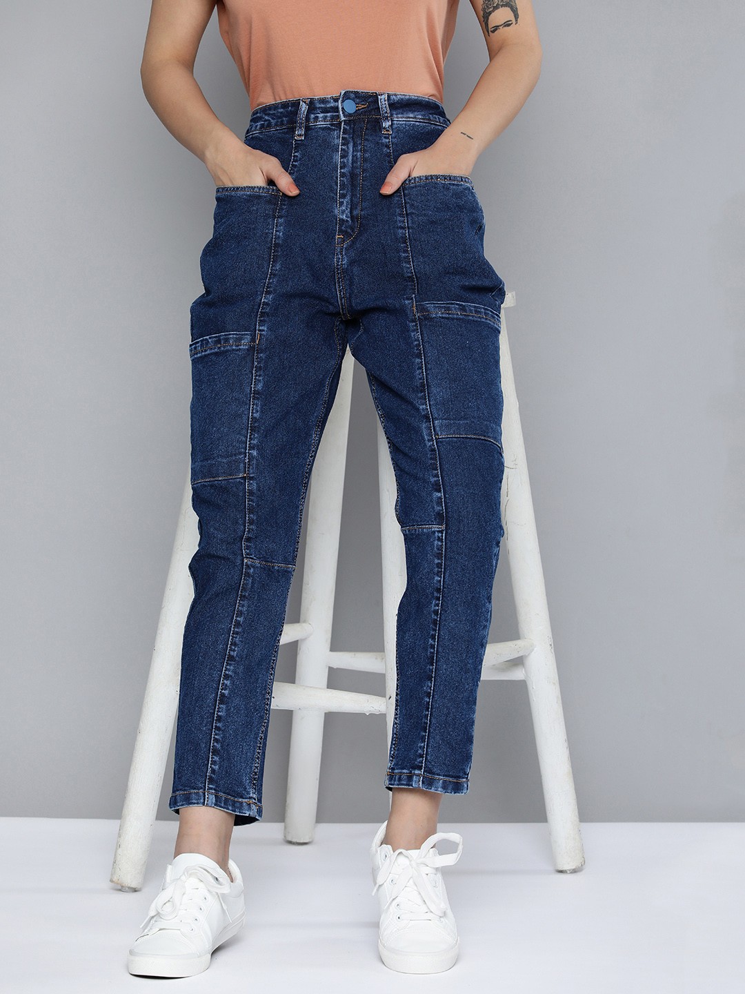 

Mast & Harbour Women Boyfriend Fit Mid-Rise Light Fade Stretchable Jeans, Blue