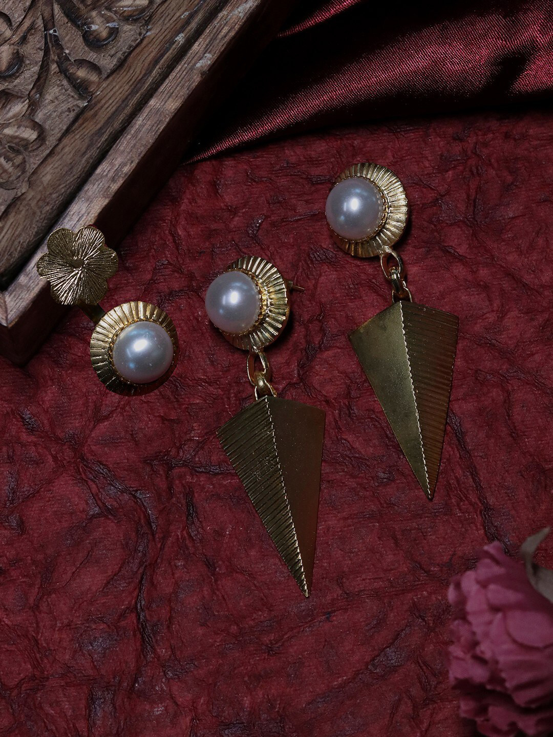

Ishhaara Gold-Plated Triangle Drop Earrings & Ring