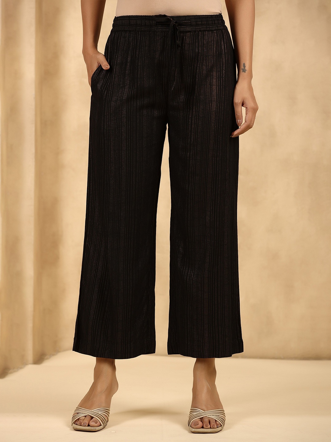 

Juniper Women Striped Palazzos, Black