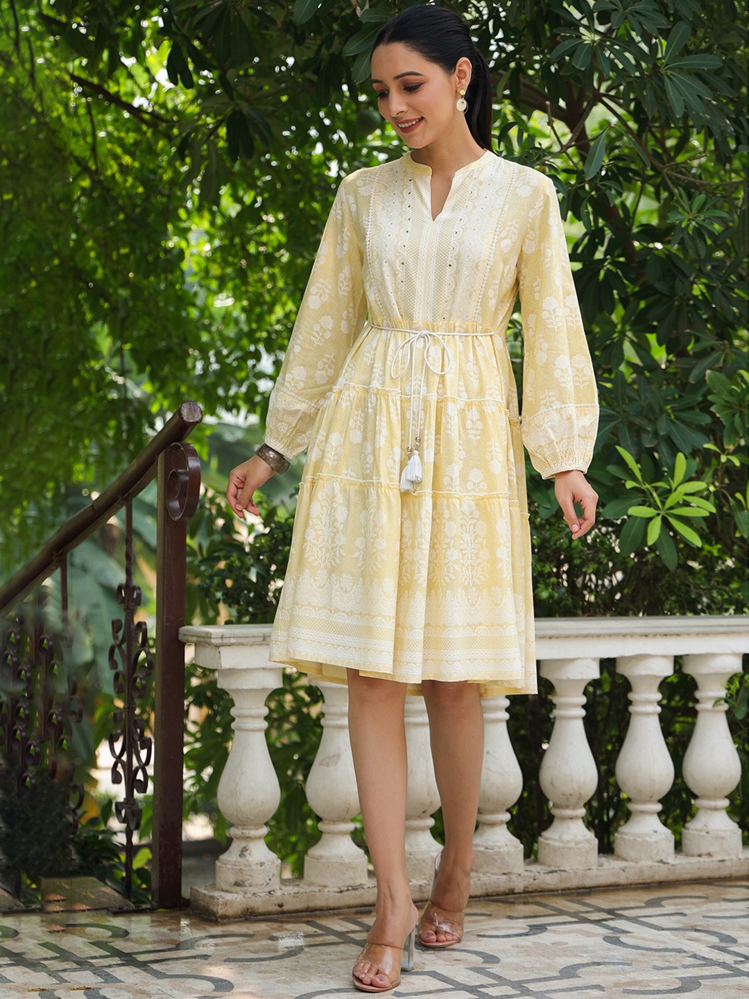 

Juniper Floral Printed Fit and Flare Ethnic Dresses, Yellow