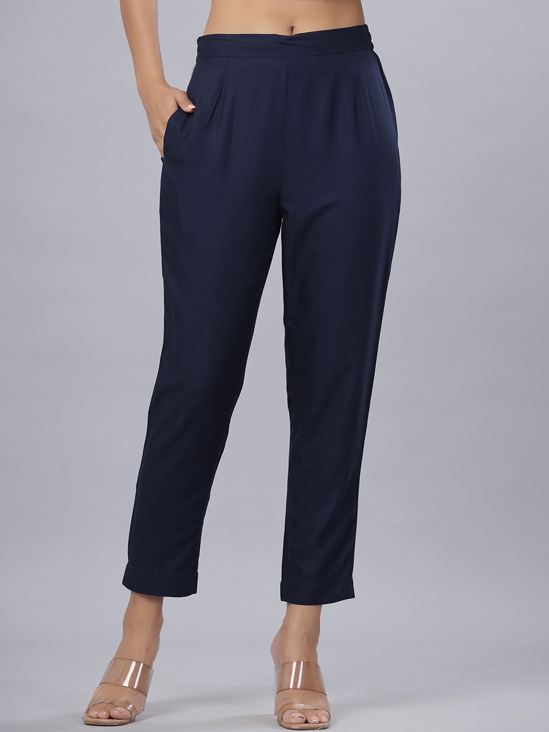 

Juniper Women Classic Slim Fit Wrinkle Free Pleated Trousers, Navy blue