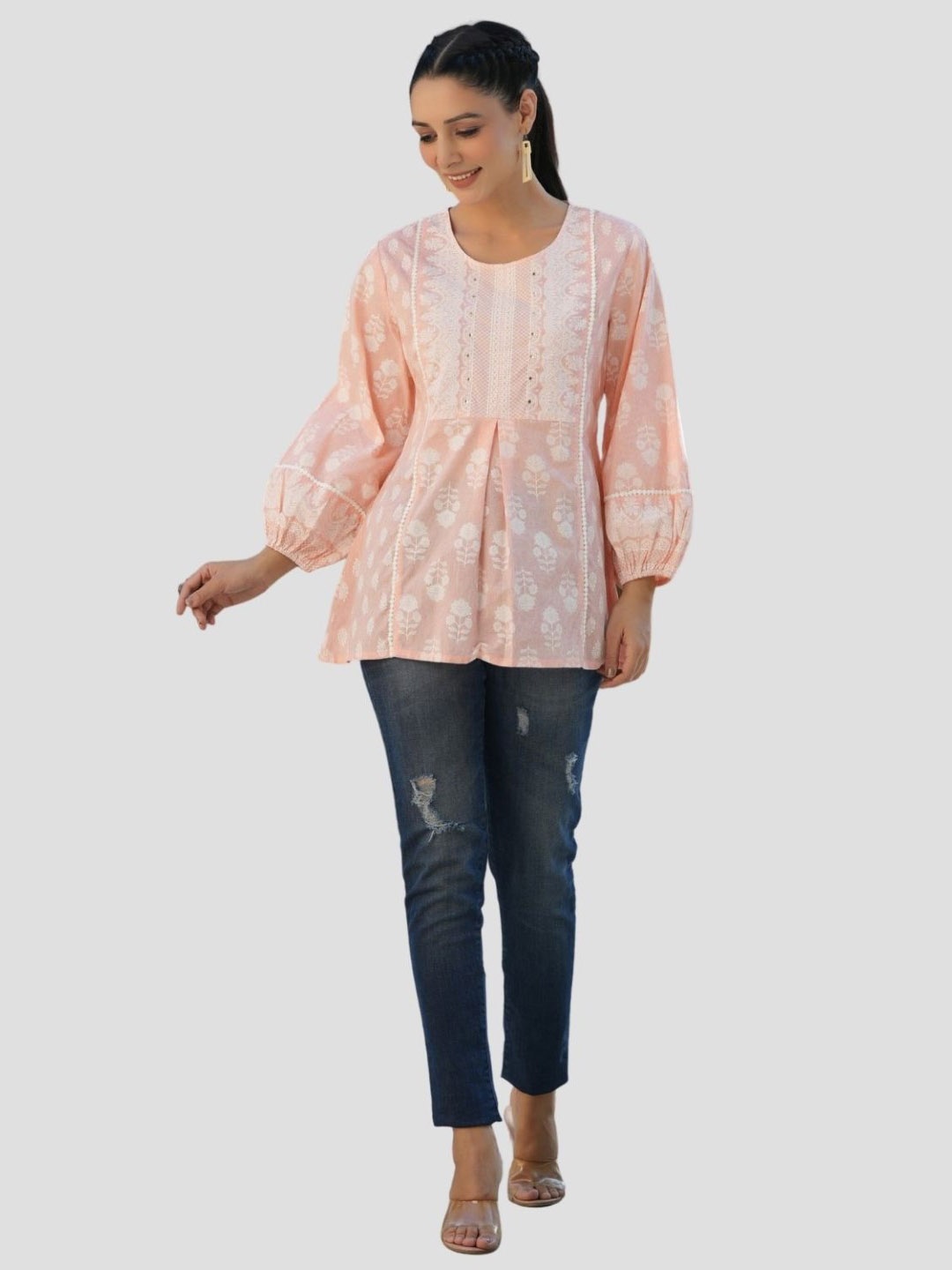 

Juniper Women Printed Cotton Tunic, Peach