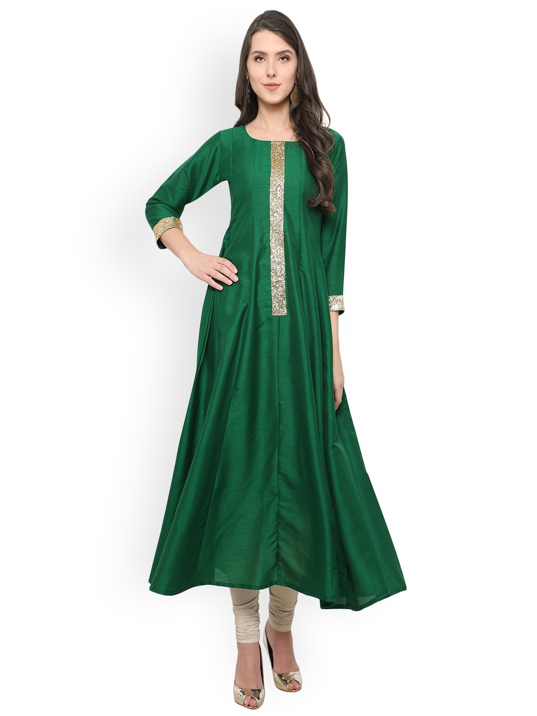 

Ahalyaa Women Green Solid Anarkali Kurta