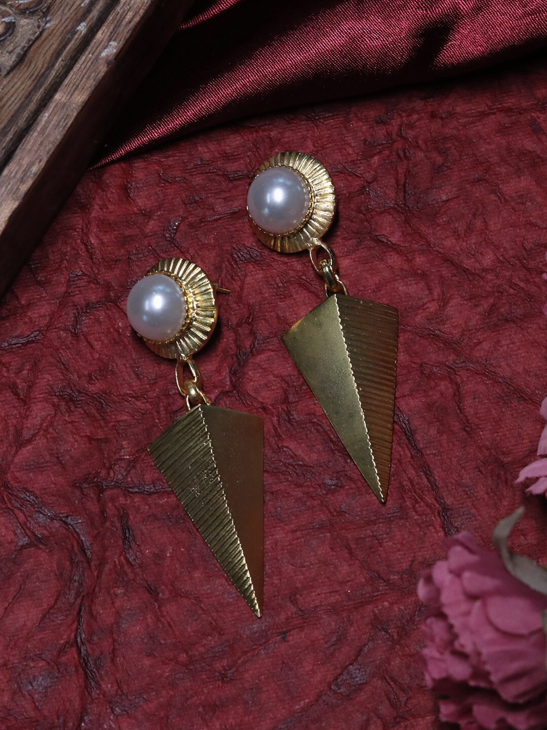 

Ishhaara Gold-Plated Triangular Drop Earrings