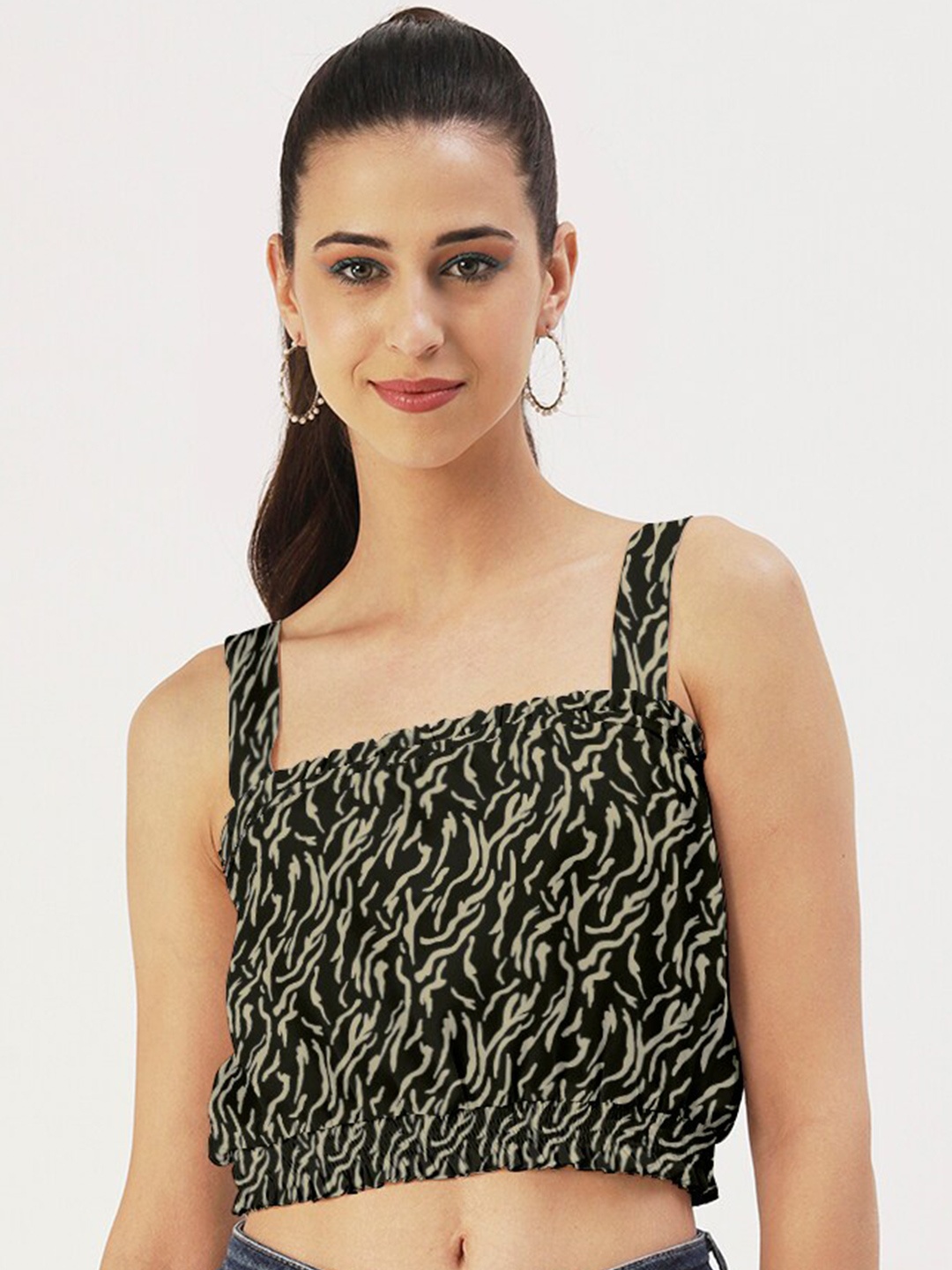 

DressBerry Animal Print Crepe Crop Top, Black