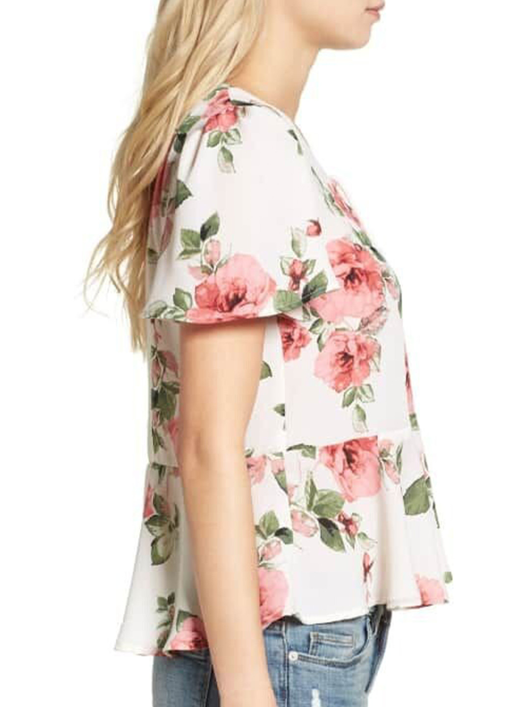 

La Aimee Floral Printed Tie-Up Neck Top, White