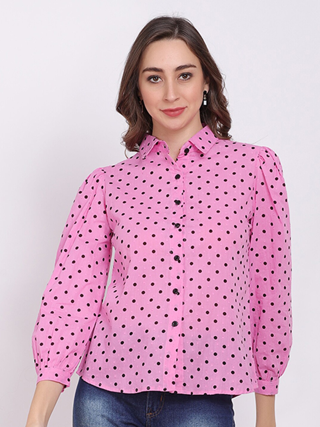 

La Aimee Women Polka Dot Printed Casual Shirt, Pink