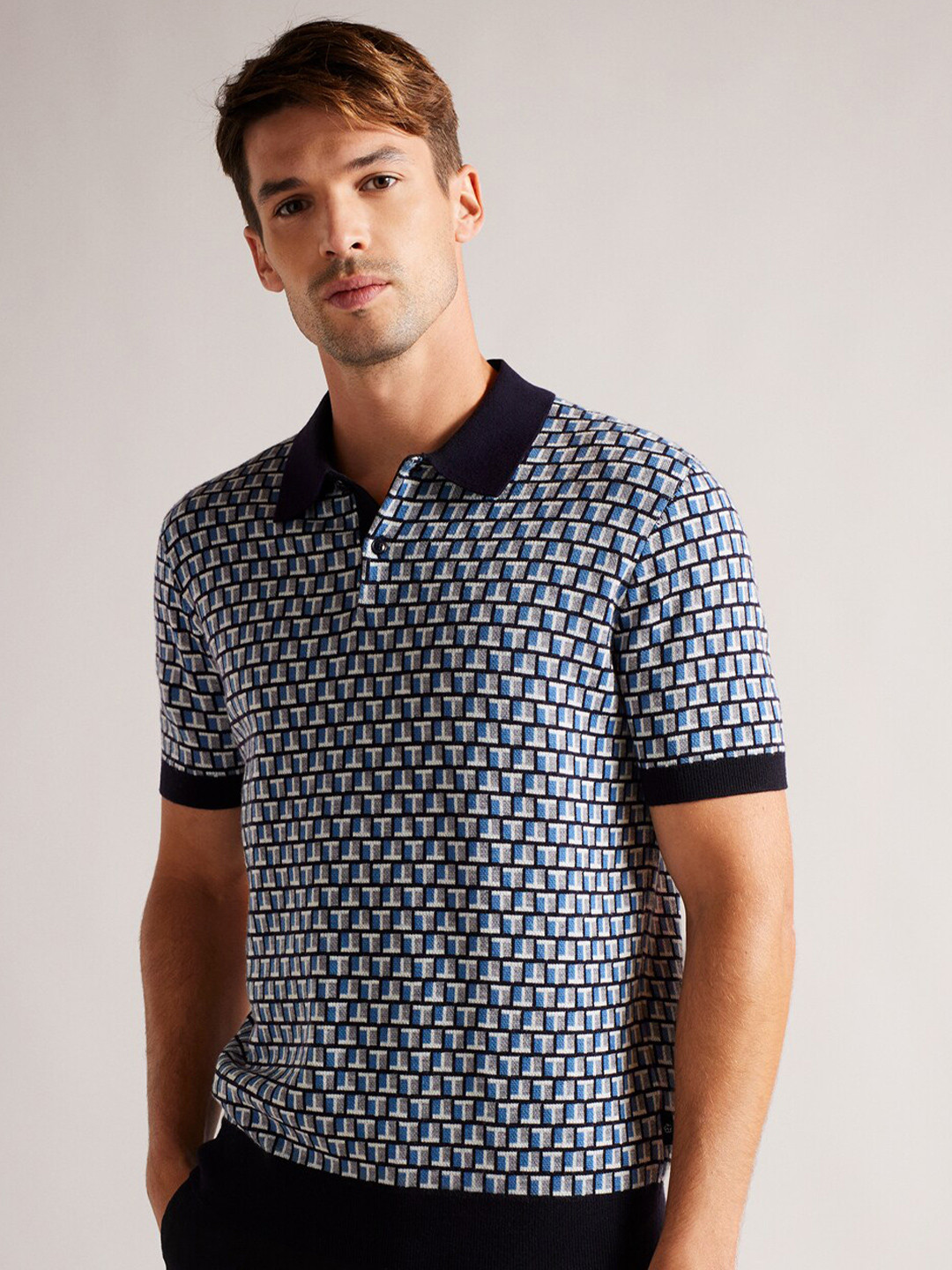 

Ted Baker Men Printed Polo Collar T-shirt, Blue