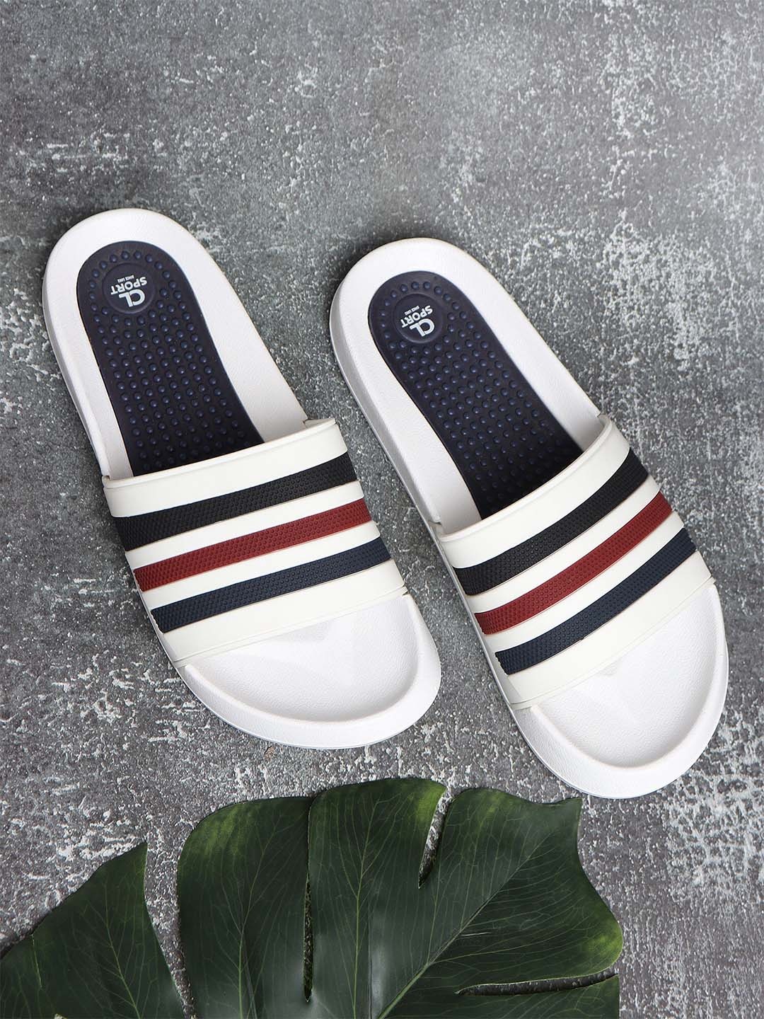 

Carlton London sports Men Striped Sliders, White