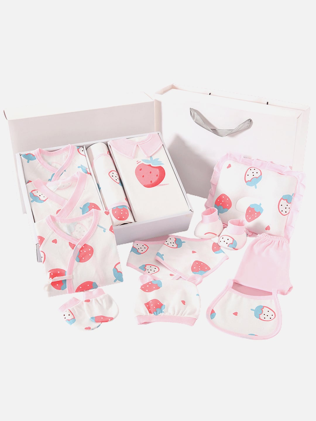 

Little Surprise Box LLP Infants Pack of 25-Pcs Strawberry Printed Baby Apparel Gift Set, Pink