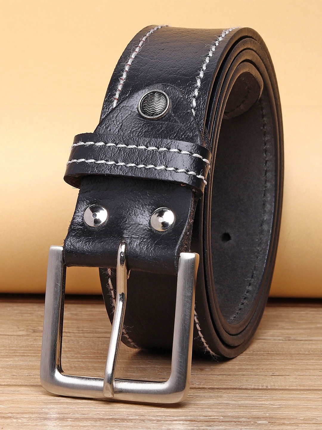 

URBAN ALFAMI Men Textured Leather Belt, Black