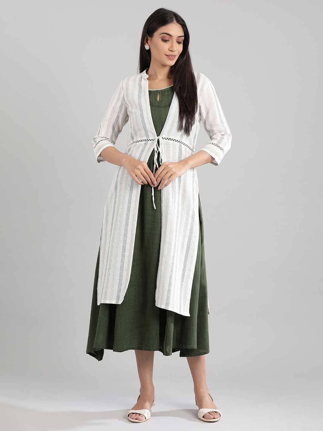 

AURELIA Keyhole Neck A-Line Midi Dress With Jacket, White