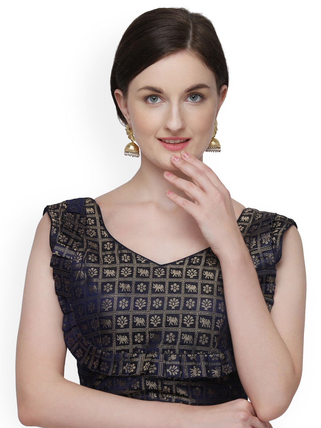 

Fab Dadu Woven-Design Saree Blouse, Navy blue