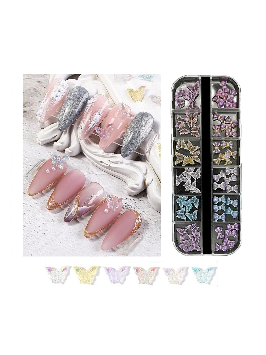 

S.A.V.I. 3D Big Butterfly Bow Glitter DIY Accessories Nail Art Palette, Peach