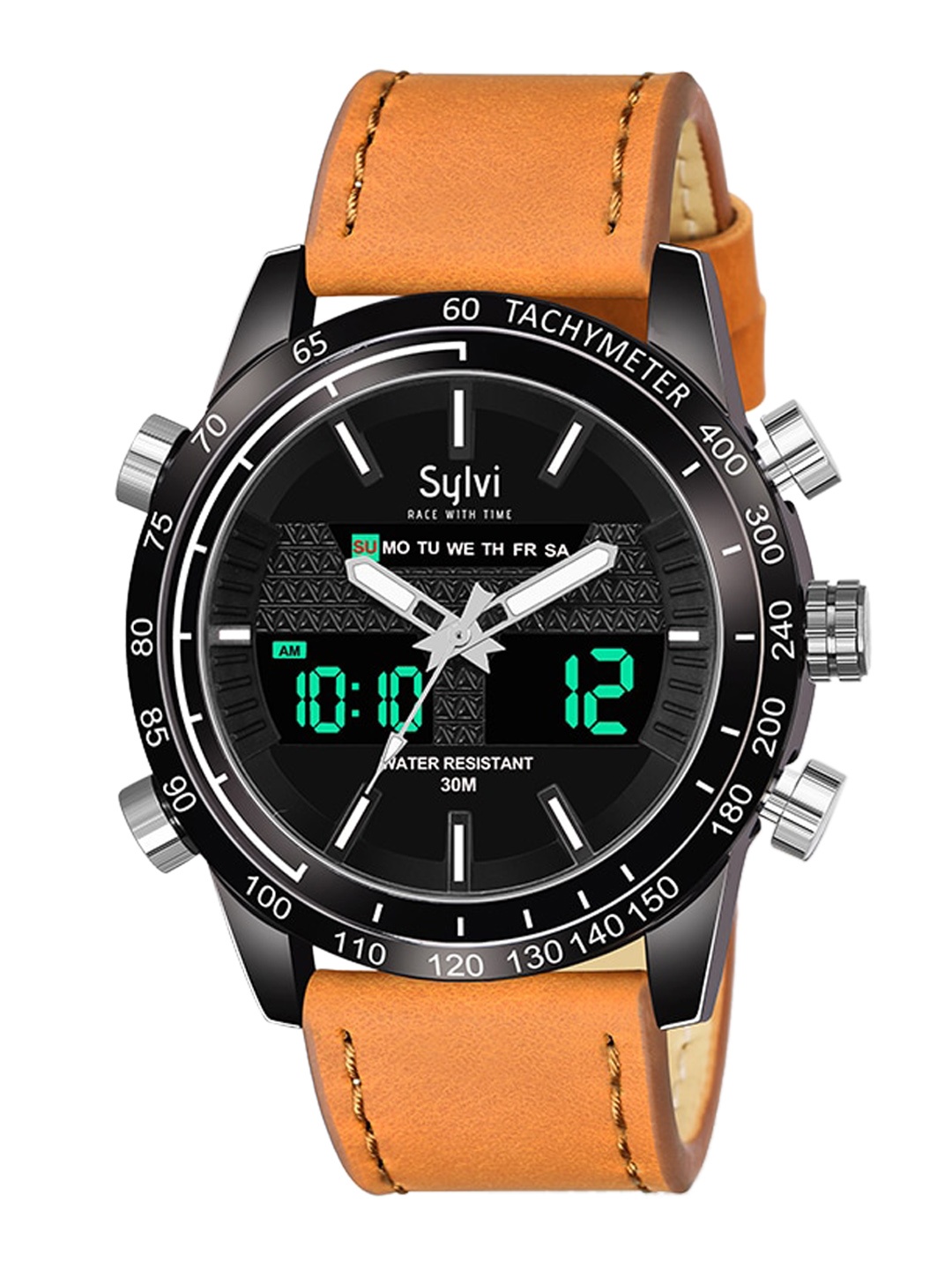 

Sylvi Men Printed Dial & Leather Wrap Around Straps Analogue and Digital Watch-SY-8071, Brown