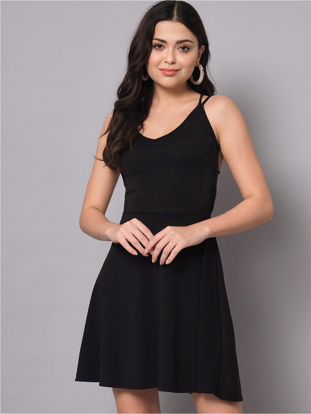 

AAHWAN Shoulder Strap Fit & Flare Dress, Black
