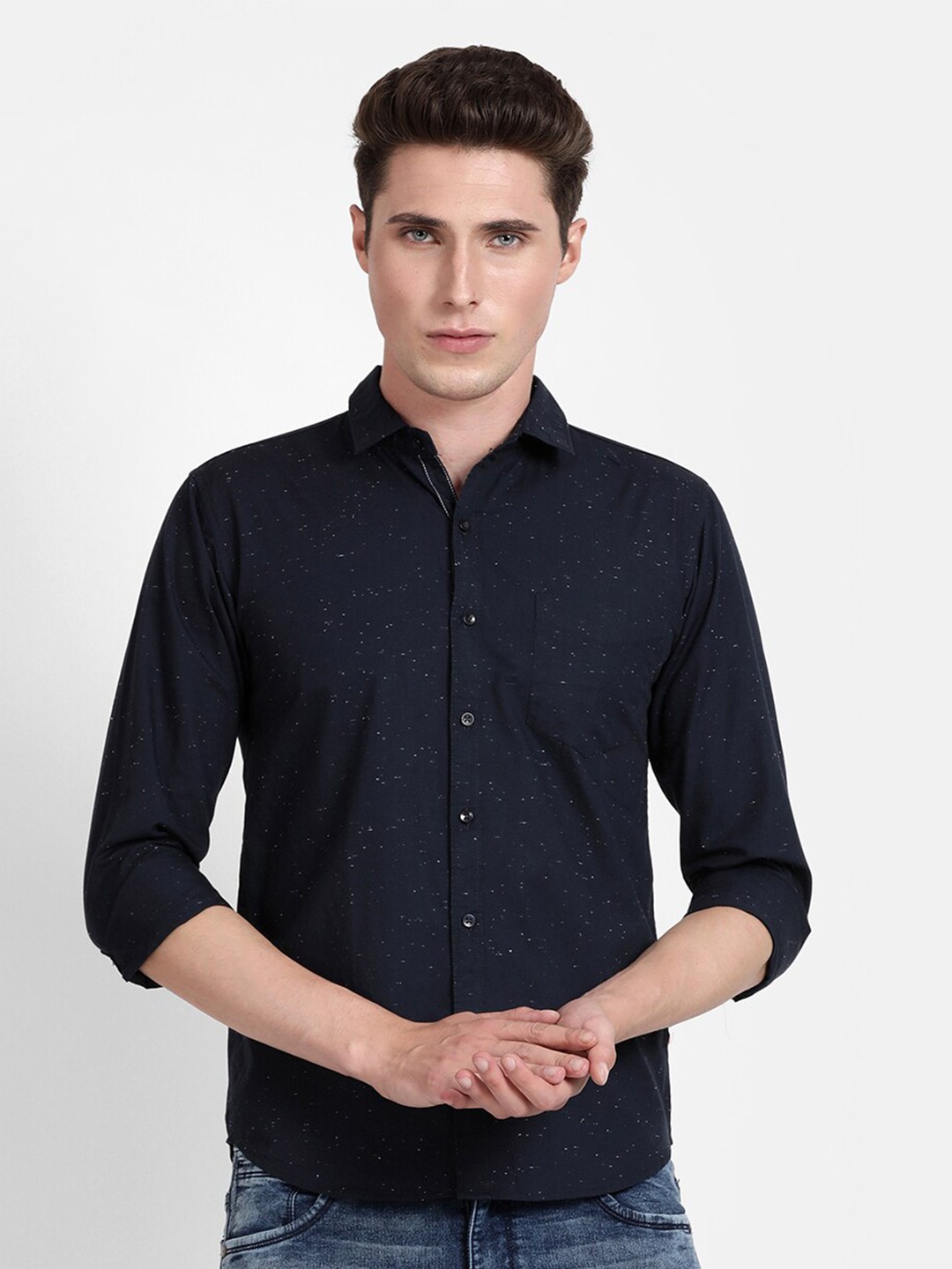 

V-Mart Men Classic Slim Fit Cotton Casual Shirt, Navy blue