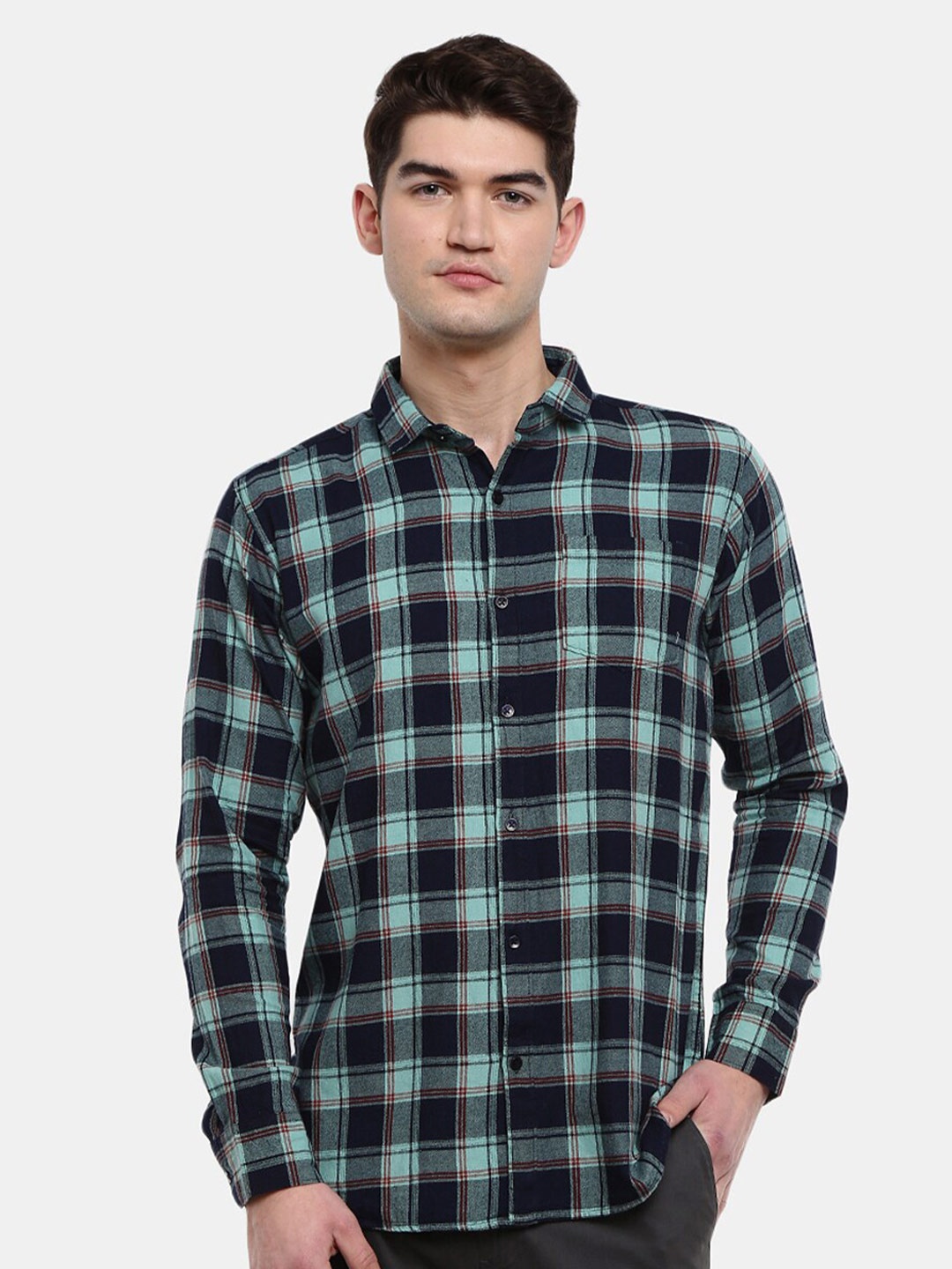 

V-Mart Men Classic Tartan Checks Checked Cotton Casual Shirt, Green