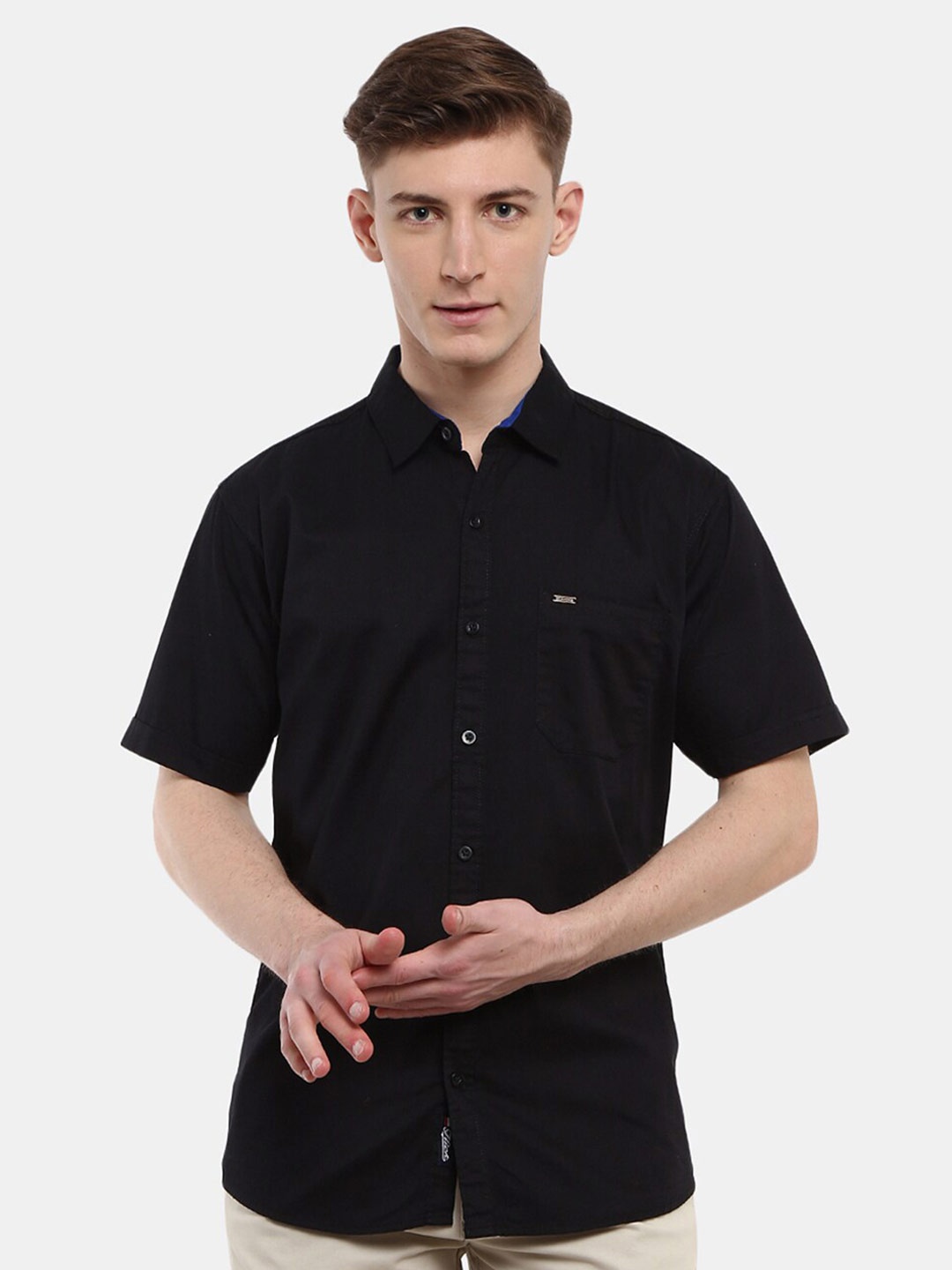 

V-Mart Men Classic Slim Fit Cotton Casual Shirt, Black
