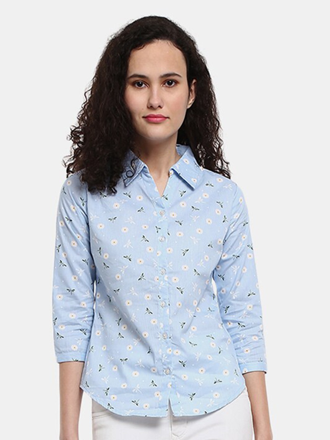 

V-Mart Women Floral Printed Cotton Regular Fit Casual Shirt, Turquoise blue