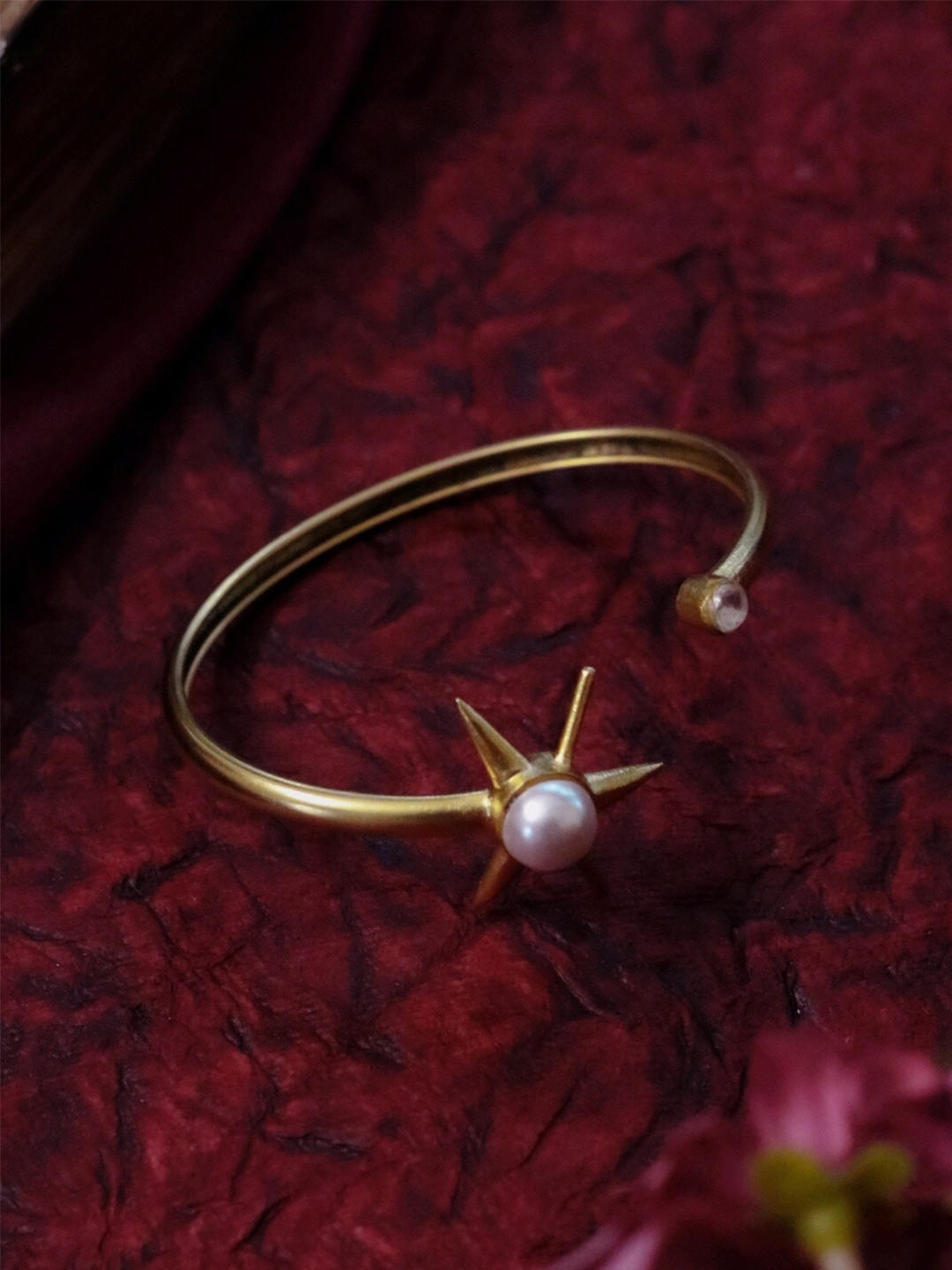 

Ishhaara Women Brass Pearls Gold-Plated Cuff Bracelet, White