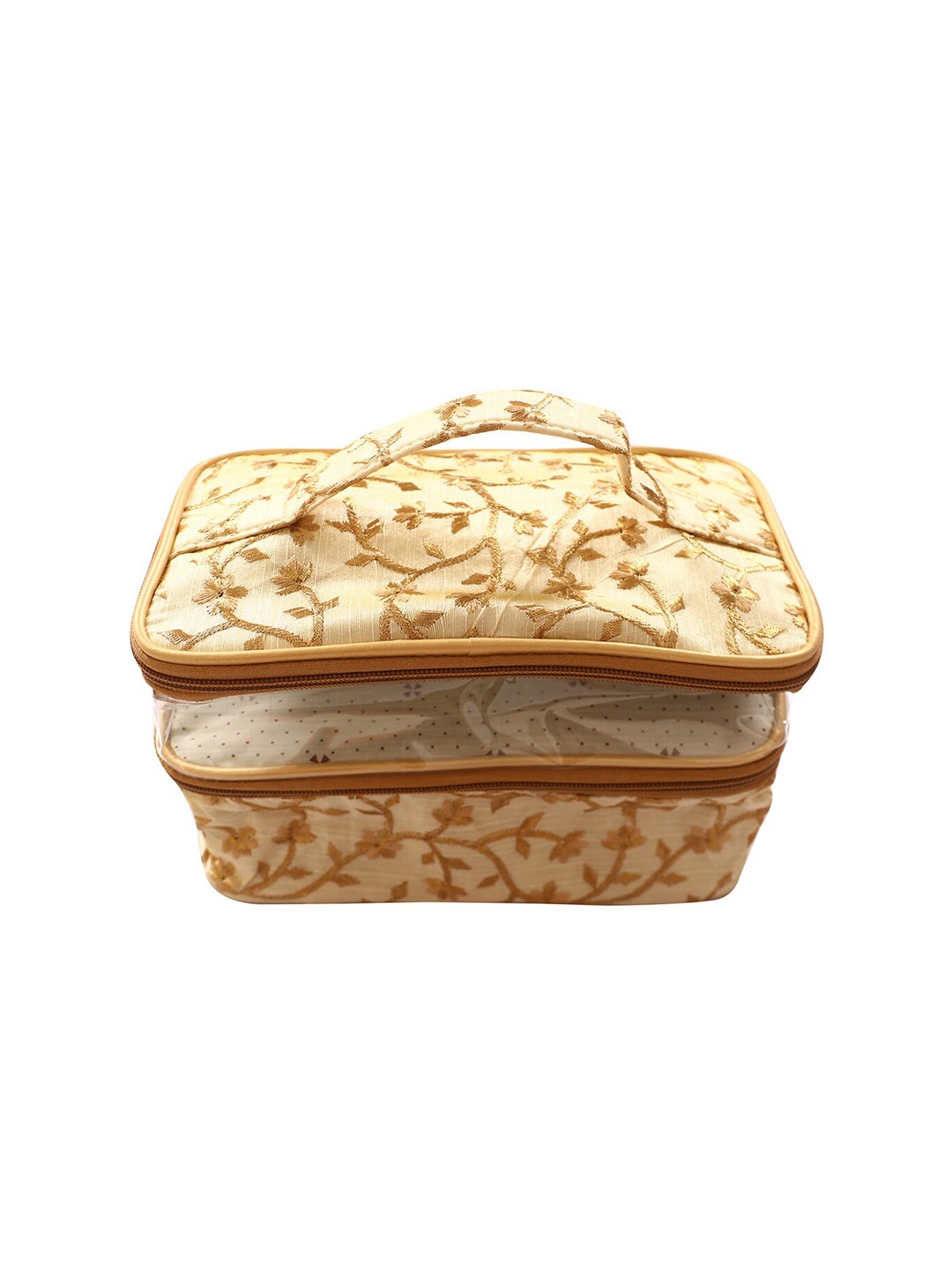 

Kuber Industries Floral Pvc Embroidered Travel Jewellery Organizer, Cream