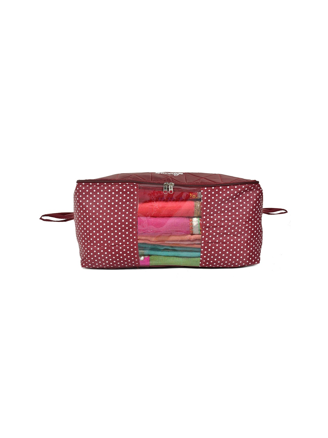 

Kuber Industries Maroon Polka Dot Printed Foldable Saree Cover Organiser