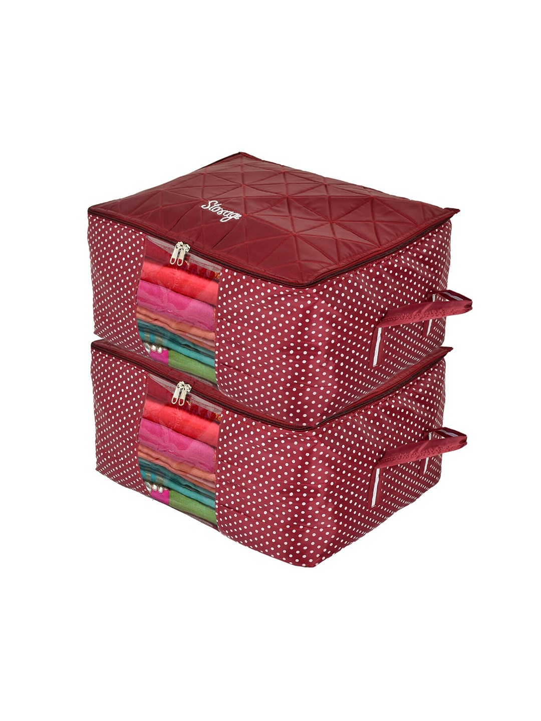 

Kuber Industries Set Of 2 Maroon Printed Saree Organizer