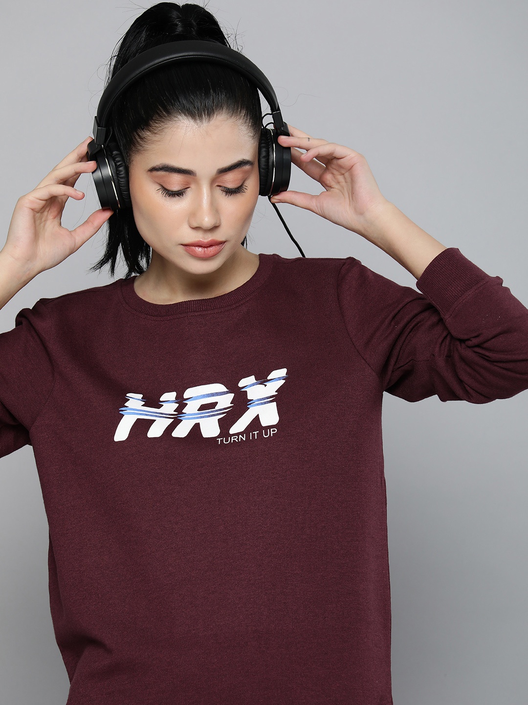 

HRX by Hrithik Roshan Women Printed Sweatshirt, Burgundy