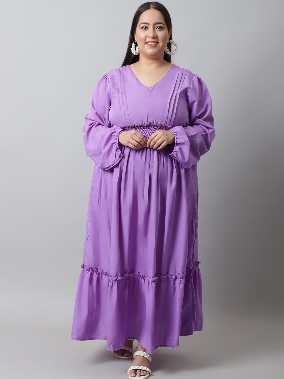 

Flambeur Plus Size V Neck Fit And Flare Dress, Purple