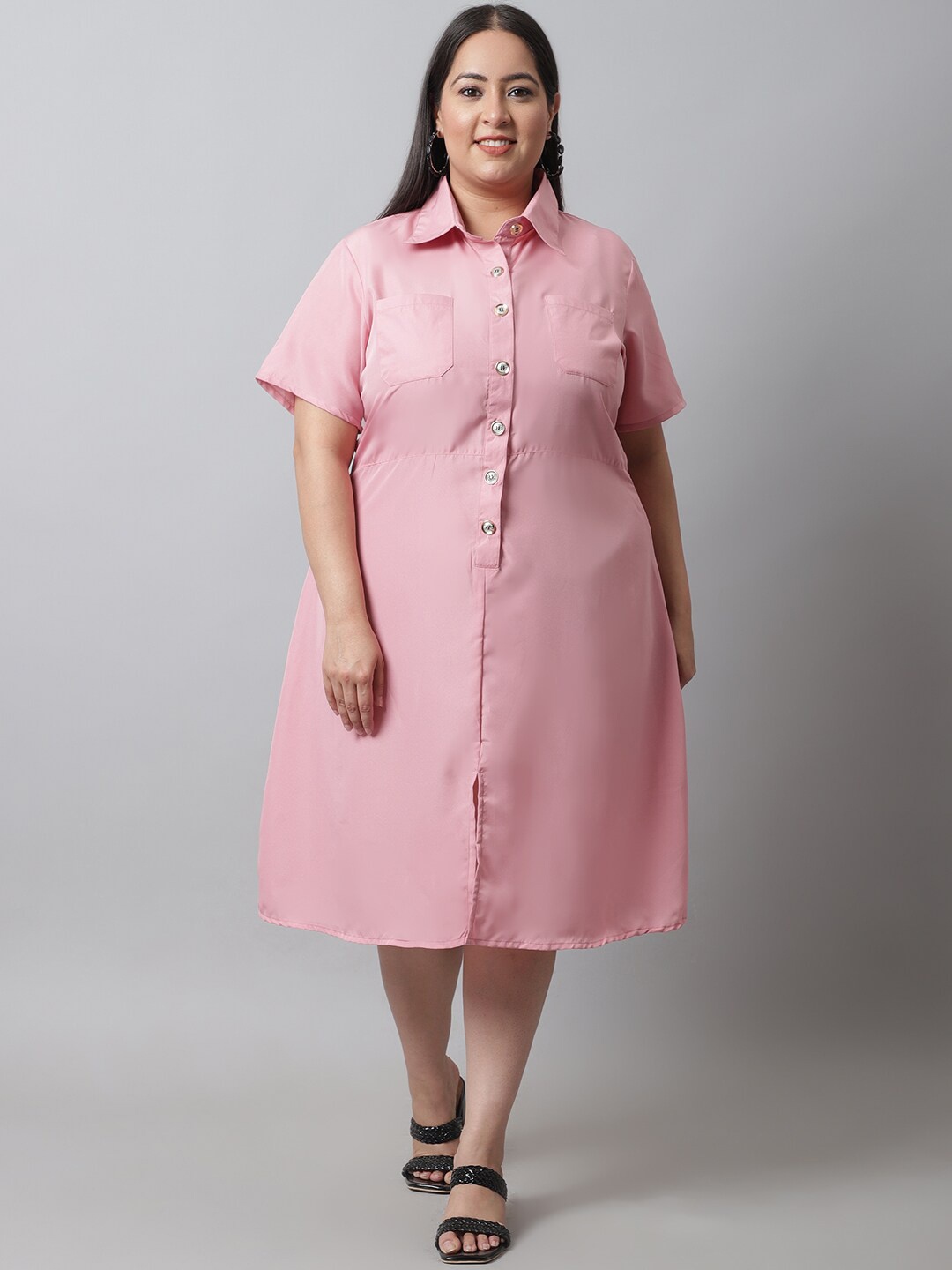 

Flambeur Plus Size Shirt Dress, Peach