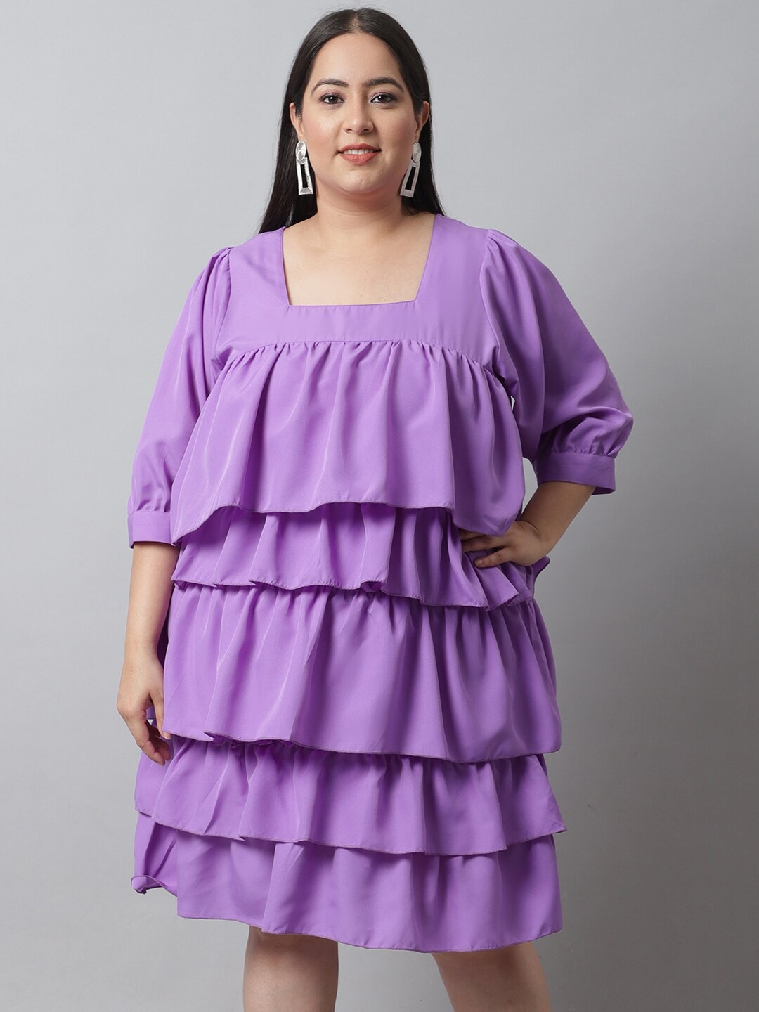 

Flambeur Plus Size Square Neck A-Line Dress, Purple
