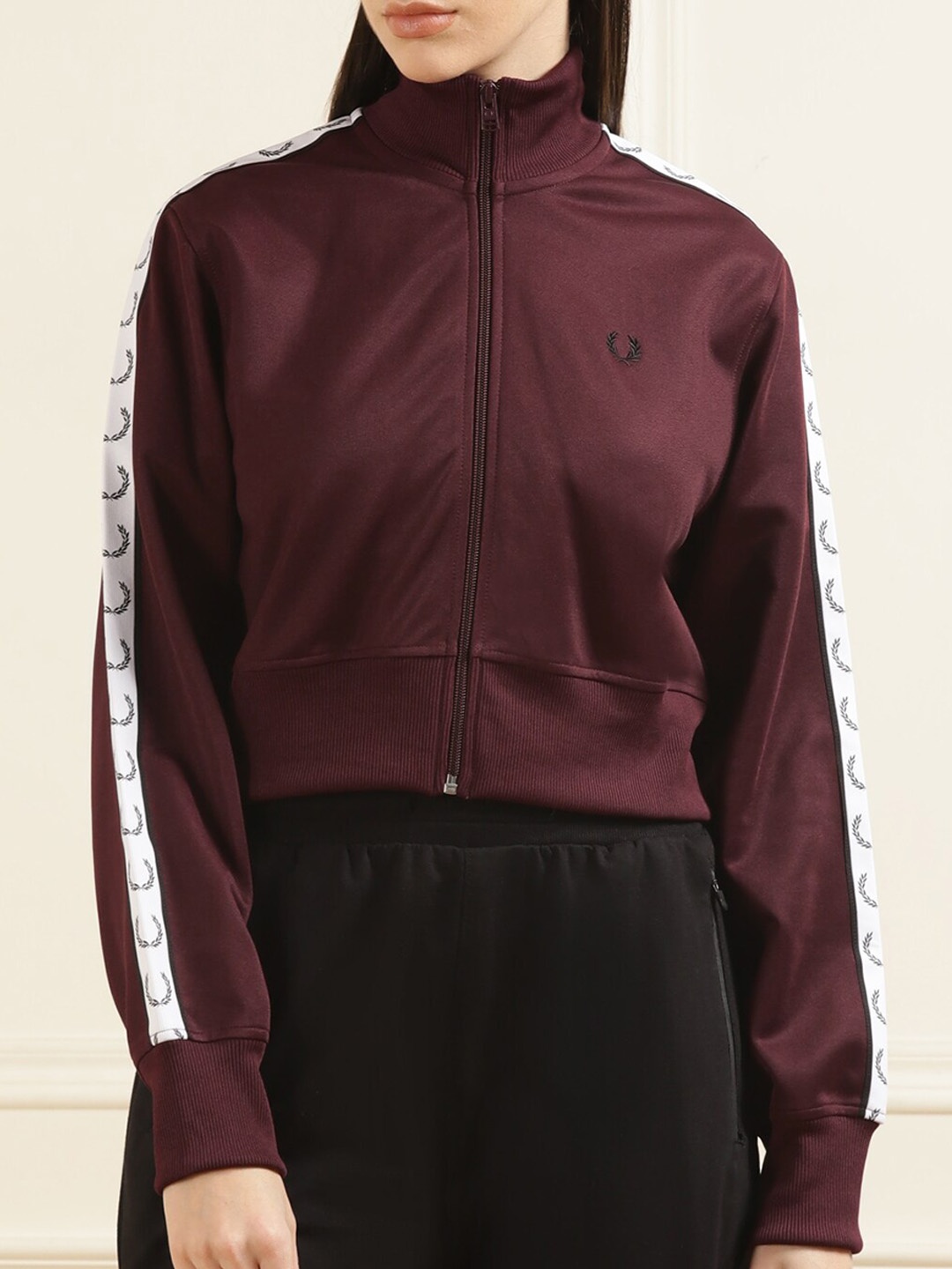 

Fred Perry Women Lightweight Crop Taped Track Jacket, Maroon