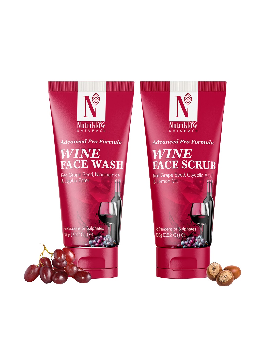 

NutriGlow Naturals Set of Wine Face Wash & Wine Face Scrub - 100 g each, Burgundy
